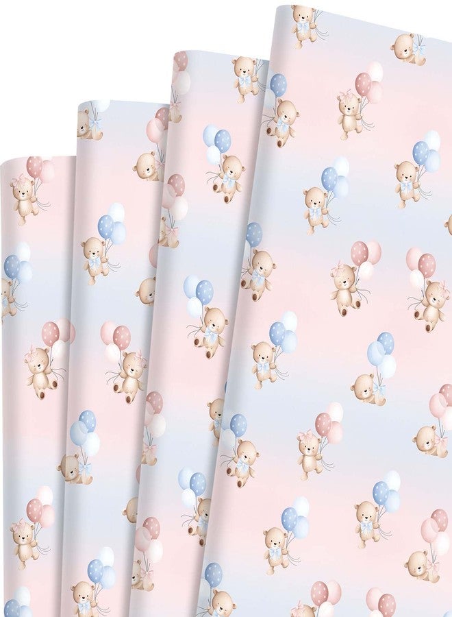 Sanixin 12 Sheets Gender Reveal Wrapping Paper Bear Balloon Blue Pink Gift Wrap Paper for Baby Shower Birthday Gender Reveal Party Supplies, 20" x 28" - Image 1